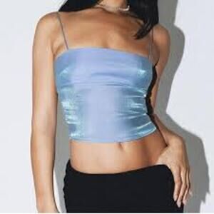 Princess Polly blue irridescent spaghetti strap tank "White Rabbit"  - Size 10